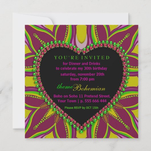 Bohemian Hippy Girls Night Dinner Party Uitnodigin Kaart (Achterkant)