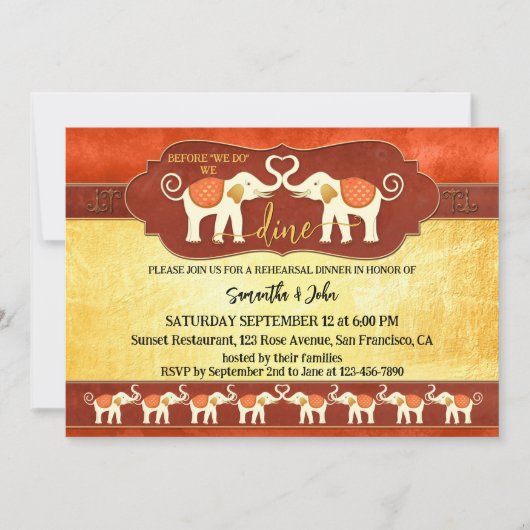 Bohemian Indian Elephants Rehearsal Dinner Kaart (Voorkant)