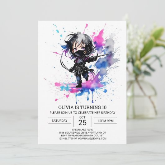 Bohemian kleine ninja meisje verjaardag kaart (Staand voorkant)