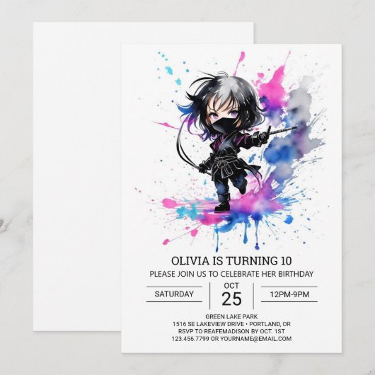 Bohemian kleine ninja meisje verjaardag kaart (Voorkant / Achterkant)