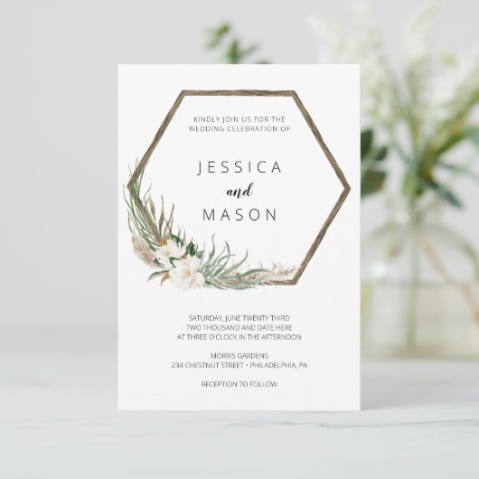 Bohemian krans bruiloft uitnodiging (Staand voorkant)