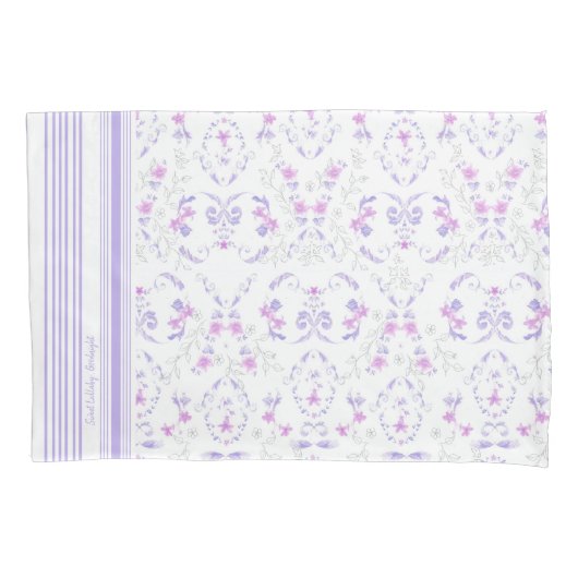 Bohemian Lavender Waterverf Floral Toile Kussensloop (Voorkant)