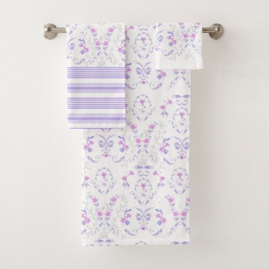 Bohemian Lavender Waterverf Floral Toile Towel Bad Handdoek (Insitu)