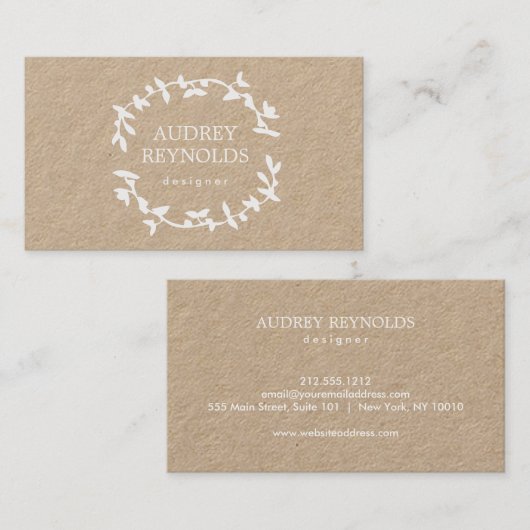 Bohemian Leaf Krans Designer Logo op Kraft Visitekaartje (Voorkant / Achterkant)