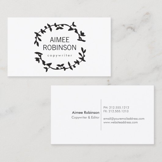 BOHEMIAN LEAF KRANS LOGO in ZWART & WIT Visitekaartje (Voorkant / Achterkant)