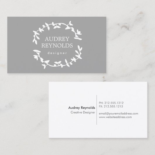 BOHEMIAN LEAF KRANS LOGO op GRIJS Visitekaartje (Voorkant / Achterkant)