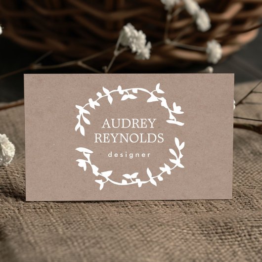 BOHEMIAN LEAF WREATH LOGO Tan Kraft papier effect Visitekaartje