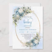 Bohemian Light Blue Eucalyptus Baby Shower Invite  Kaart (Voorkant)
