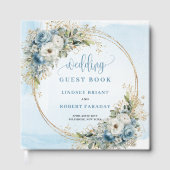 Bohemian Light Blue Floral Gold Glitter Guest Book Gastenboek (Voorkant)