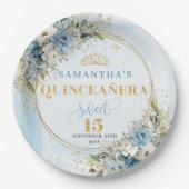 Bohemian Light Blue Floral Greenery Gold Glitter Papieren Bordje (Voorkant)