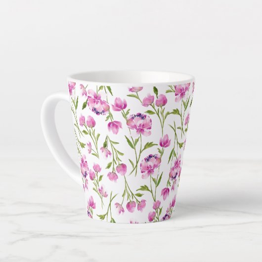 Bohemian loose waterverf bloemetjes Roze en Groen Latte Mok (Linkerhoek)