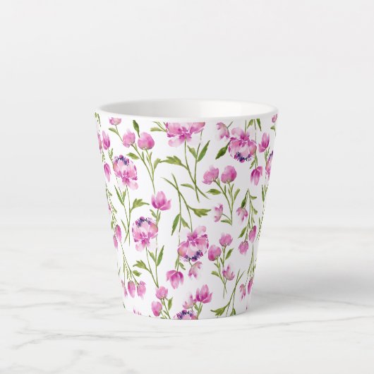 Bohemian loose waterverf bloemetjes Roze en Groen Latte Mok (Voorkant)