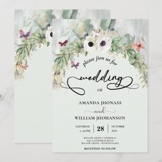 Bohemian Lush Greenery Arch Summer Garden Weddensc Kaart (Voorkant / Achterkant)