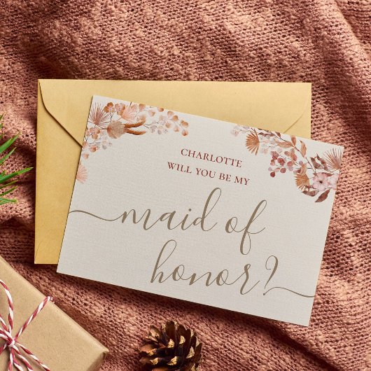 Bohemian Maid of Honor proposal Kaart Boho Flowers