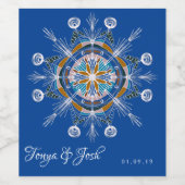 Bohemian Mandala Blue Boho Art Wedding Wijn Etiket (Enkel label)