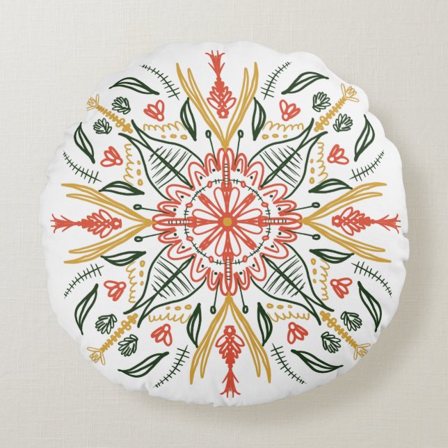 Bohemian Mandala Colorful Botanical Greenergy Rond Kussen (Voorkant)