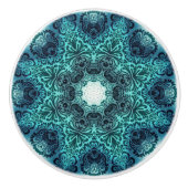 Bohemian Mandala Floral Pattern Turquoise Blauwgro Keramische Knop (Voorkant)