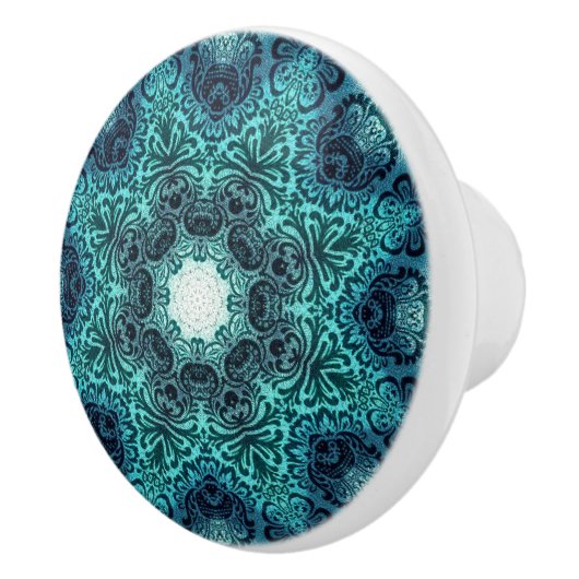 Bohemian Mandala Floral Pattern Turquoise Blauwgro Keramische Knop (Rechts)