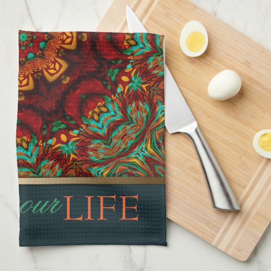 Bohemian Mandala Gold+Blauwgroen Citaat Towel Theedoek (Quarter Fold)