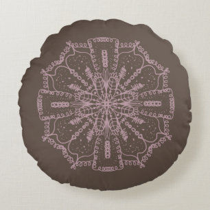 Bohemian Mandala Hand Drawn Brown and Blush Pink Rond Kussen