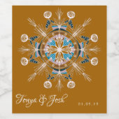 Bohemian Mandala Mustard Blue Boho Wedding Wijn Etiket (Enkel label)
