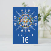 Bohemian Mandala Mustard Blue Seating Wedding Kaart (Staand voorkant)