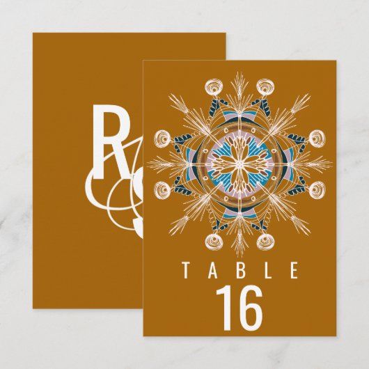 Bohemian Mandala Mustard Seating Wedding Kaart (Voorkant / Achterkant)