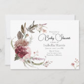 Bohemian Maroon and Pink Floral Baby shower Invit Kaart (Voorkant)