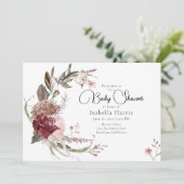 Bohemian Maroon and Pink Floral Baby shower Invit Kaart (Staand voorkant)