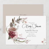 Bohemian Maroon and Pink Floral Baby shower Invit Kaart (Voorkant / Achterkant)