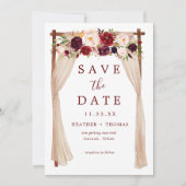 Bohemian Marsala Burgundy Floral Arch Save The Date (Voorkant)