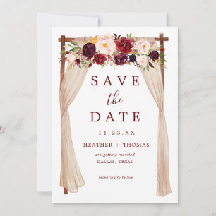 Bohemian Marsala Burgundy Floral Arch Save The Date