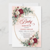 Bohemian Marsala Floral Baby Shower Invitation Kaart (Voorkant)