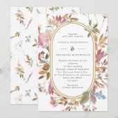 Bohemian Mauve Wildflower Pill Shape Lijst Weddens Kaart (Voorkant / Achterkant)