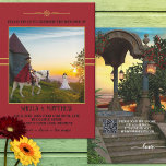 Bohemian Medieval Photo Wedding Invitation Kaart<br><div class="desc">Romantic bohemian medieval wedding invitation featuring your custom photo on the front (optional). On the back is a QR code,  which you can customize with your own website URL (or delete the QR code). A pretty gazebo with flowers adds to the atmosphere.</div>