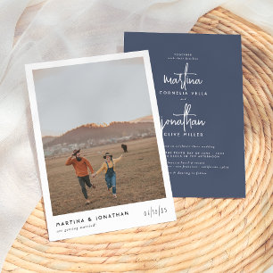Bohemian Minimalist Navy Blue Simple Photo Weduwen Kaart