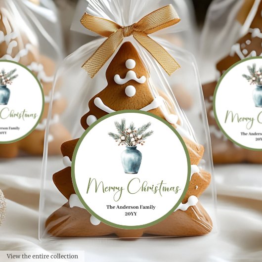 Bohemian Modern Christmas Bouquet Watercolor Label