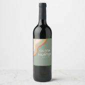 Bohemian Modern Sage Green Weddenschap Wine Label Wijn Etiket (Voorkant)