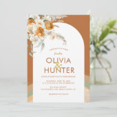 Bohemian Modern Terracotta Floral Wedding Kaart (Staand voorkant)