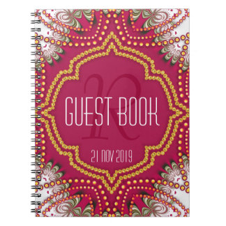 Bohemian Monogram Guest Book Red Gold Eastern Notitieboek
