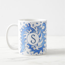 Bohemian Monogrammed Blue & White Personalized Mug Koffiemok