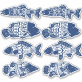Bohemian Navy Blue Floral Patterned Fish Sticker (Voorkant)