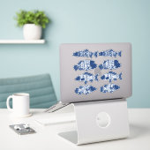 Bohemian Navy Blue Floral Patterned Fish Sticker (Laptop op bureau)