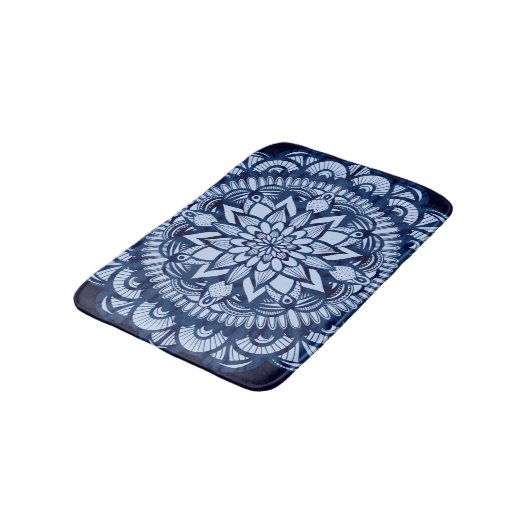 Bohemian Navy Blue Tie Dye Mandala Badmat (Gekanteld)