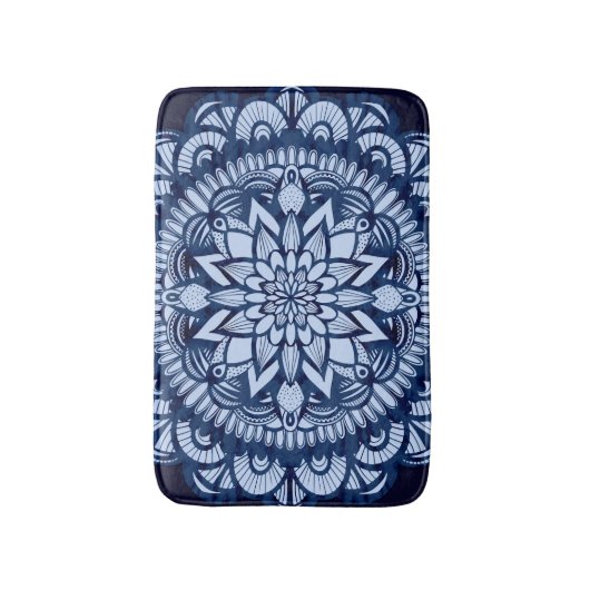 Bohemian Navy Blue Tie Dye Mandala Badmat (Voorkant Verticaal)