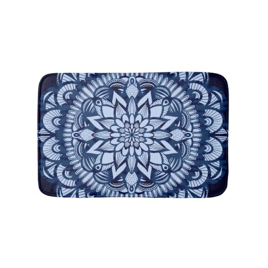Bohemian Navy Blue Tie Dye Mandala Badmat (Voorkant)