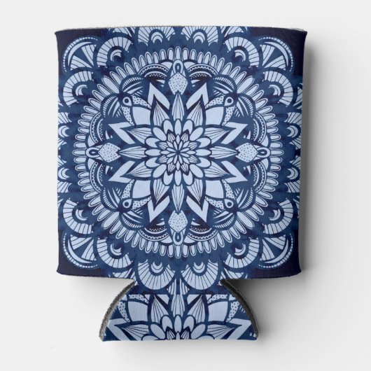 Bohemian Navy Blue Tie Dye Mandala Blikjeskoeler (Voorkant)