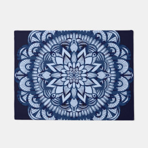 Bohemian Navy Blue Tie Dye Mandala Deurmat