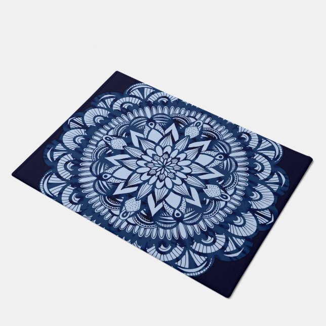 Bohemian Navy Blue Tie Dye Mandala Deurmat (Schuin)
