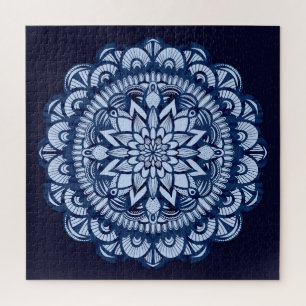Bohemian Navy Blue Tie Dye Mandala Legpuzzel